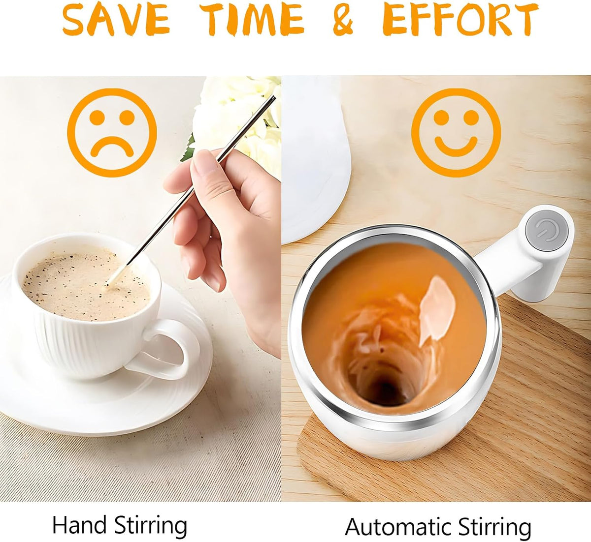 Self Stirring Mug, Rechargeable, Magnetic, Black, 380ml | Self Stirring Coffee Mug, 304 Stainless Steel, Portable for Coffee, Milk, Cocoa, Protein Powder
