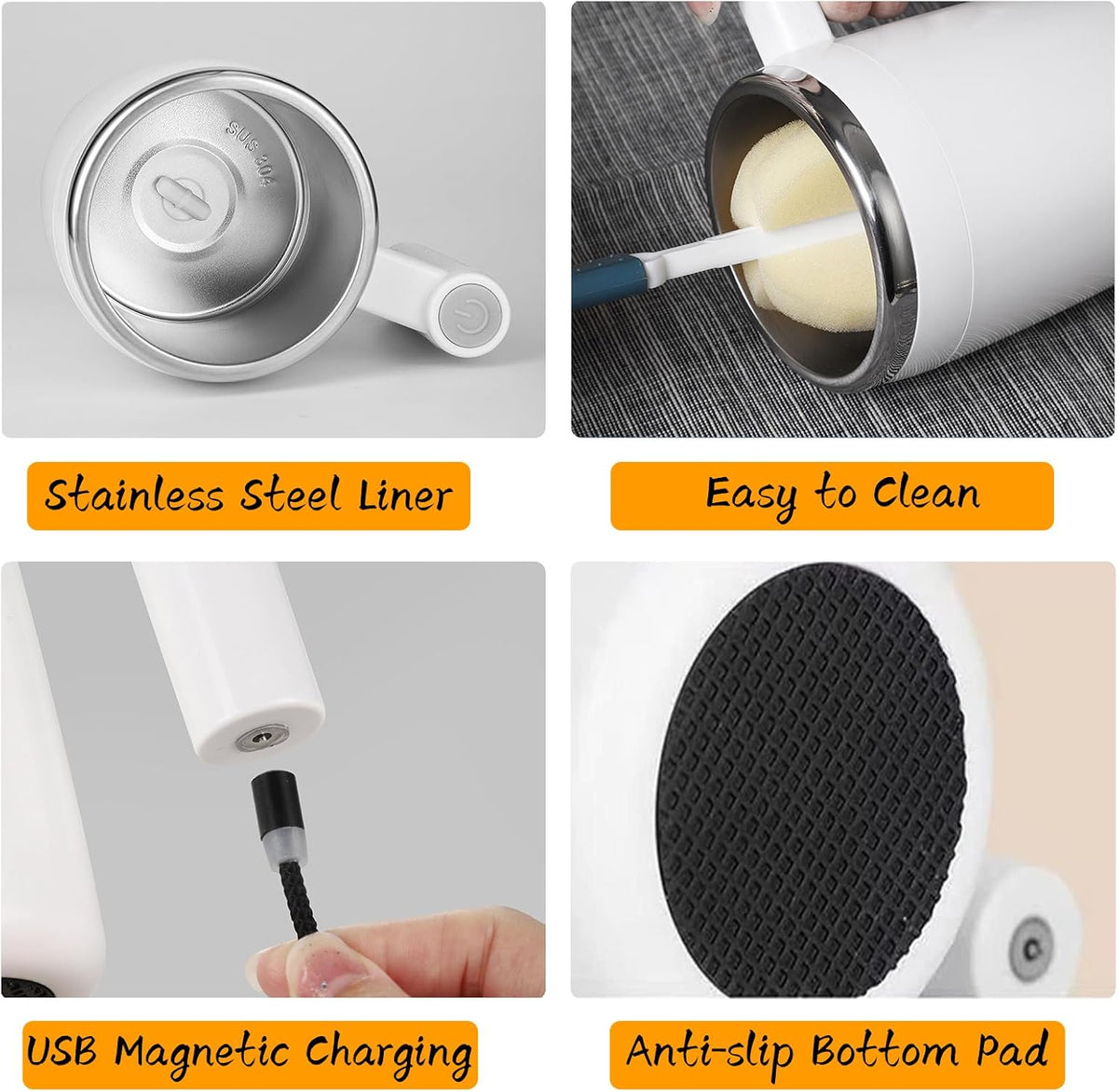 Self Stirring Mug, Rechargeable, Magnetic, Black, 380ml | Self Stirring Coffee Mug, 304 Stainless Steel, Portable for Coffee, Milk, Cocoa, Protein Powder