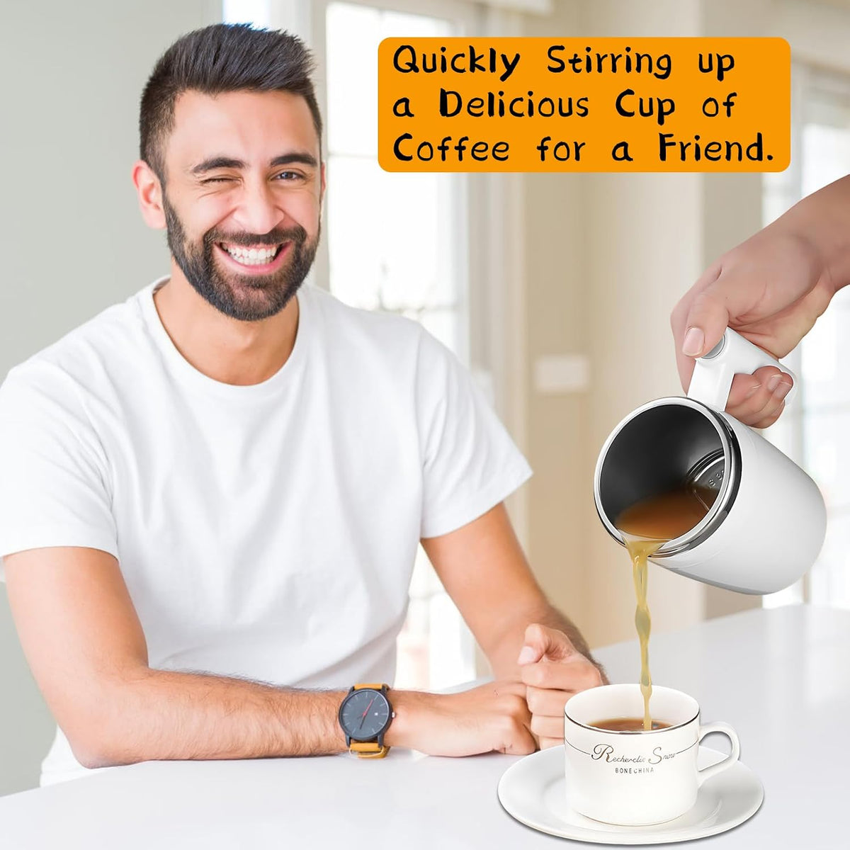 Self Stirring Mug, Rechargeable, Magnetic, Black, 380ml | Self Stirring Coffee Mug, 304 Stainless Steel, Portable for Coffee, Milk, Cocoa, Protein Powder