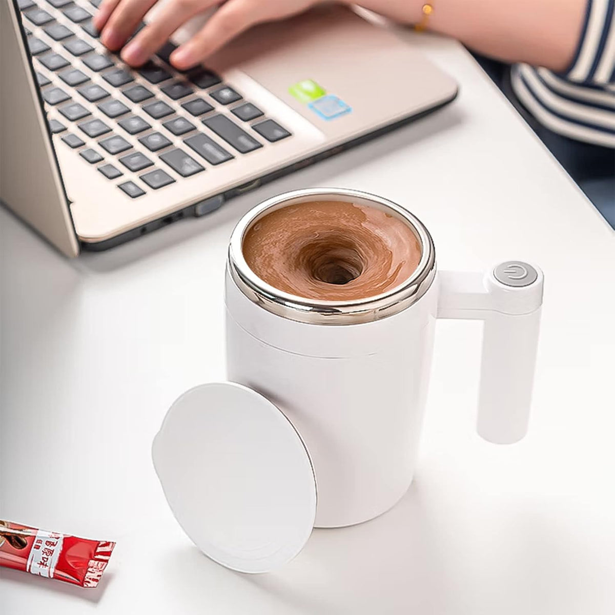 Self Stirring Mug, Rechargeable, Magnetic, Black, 380ml | Self Stirring Coffee Mug, 304 Stainless Steel, Portable for Coffee, Milk, Cocoa, Protein Powder