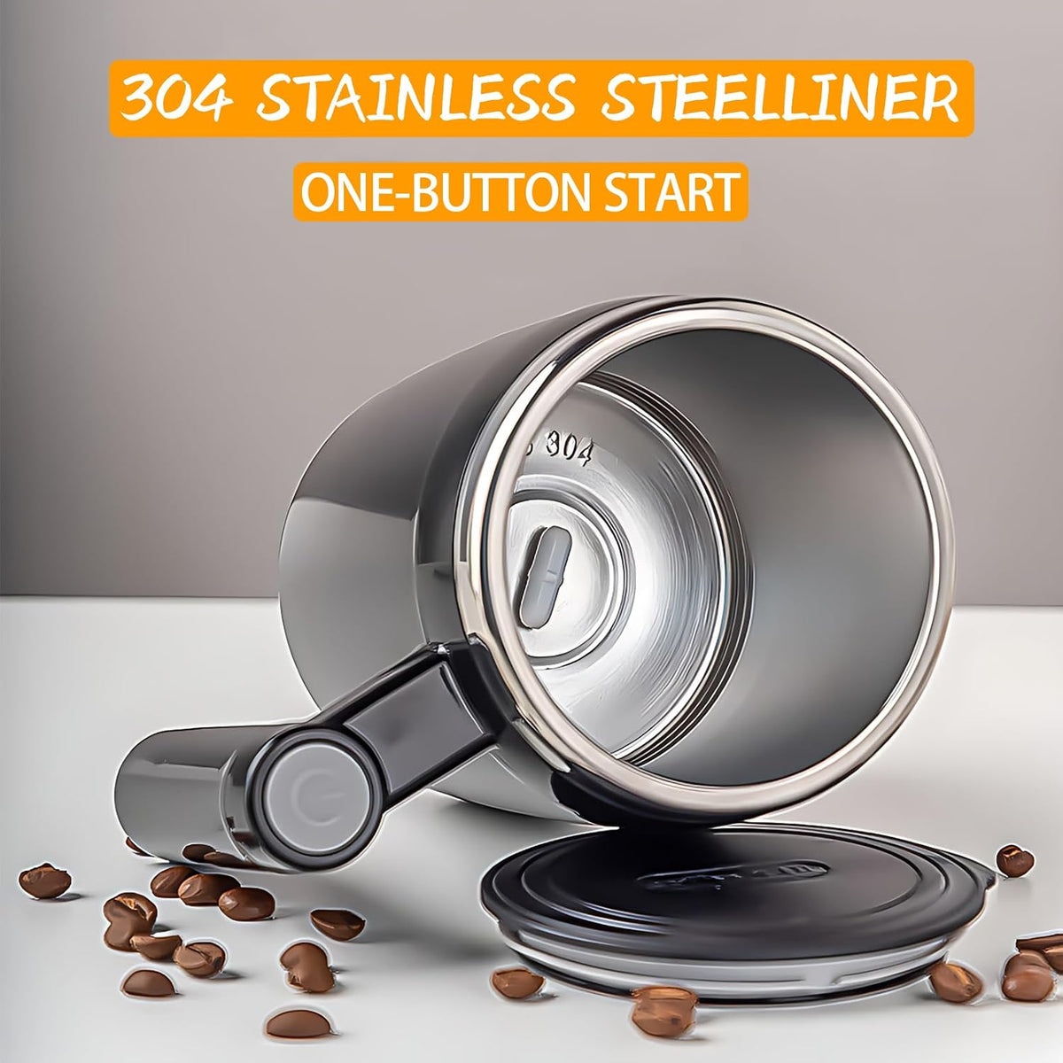 Self Stirring Mug, Rechargeable, Magnetic, Black, 380ml | Self Stirring Coffee Mug, 304 Stainless Steel, Portable for Coffee, Milk, Cocoa, Protein Powder