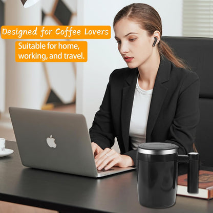Self Stirring Mug, Rechargeable, Magnetic, Black, 380ml | Self Stirring Coffee Mug, 304 Stainless Steel, Portable for Coffee, Milk, Cocoa, Protein Powder