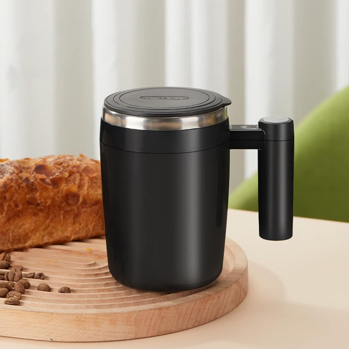 Self Stirring Mug, Rechargeable, Magnetic, Black, 380ml | Self Stirring Coffee Mug, 304 Stainless Steel, Portable for Coffee, Milk, Cocoa, Protein Powder