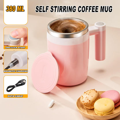 Self Stirring Mug, Rechargeable, Magnetic, Black, 380ml | Self Stirring Coffee Mug, 304 Stainless Steel, Portable for Coffee, Milk, Cocoa, Protein Powder