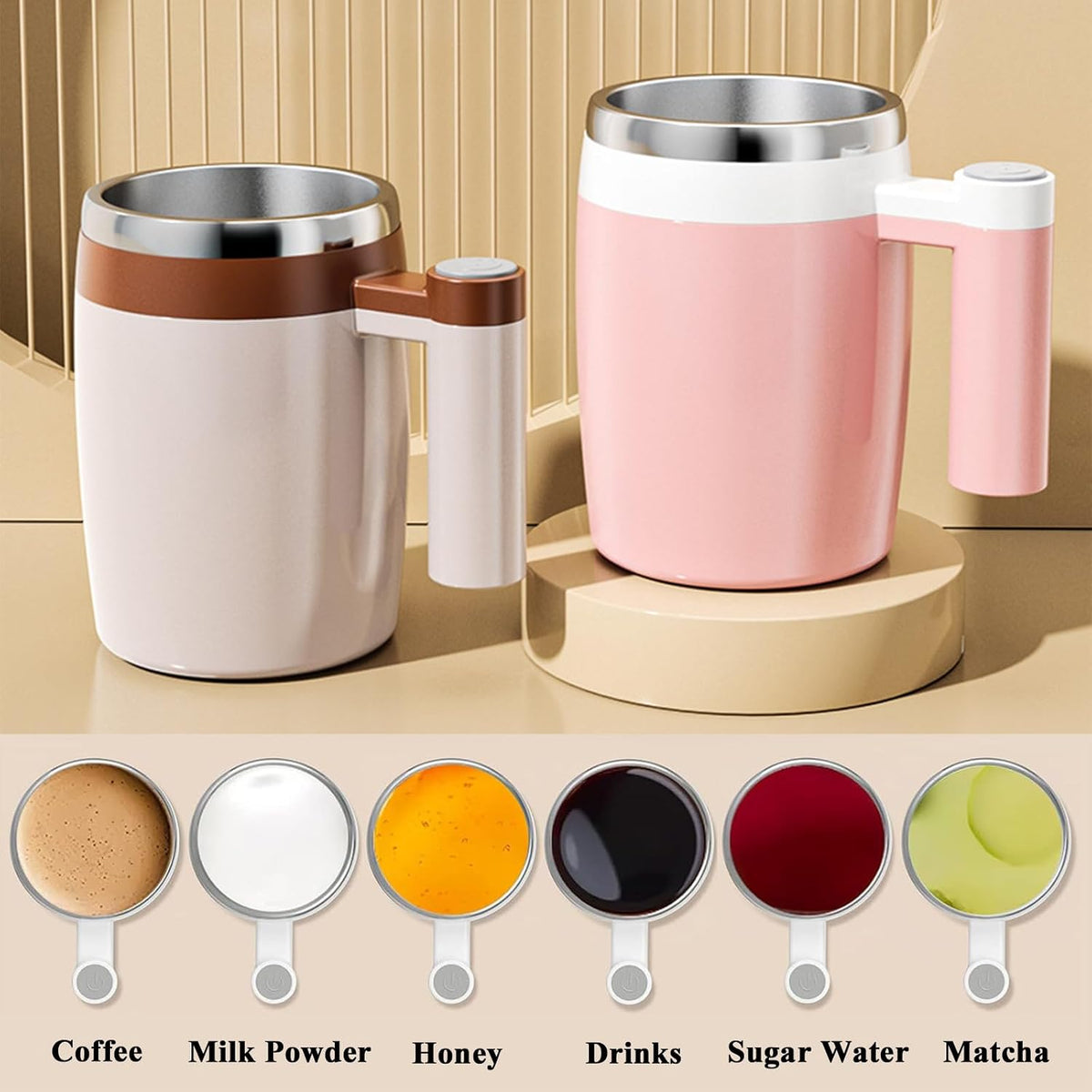 Self Stirring Mug, Rechargeable, Magnetic, Black, 380ml | Self Stirring Coffee Mug, 304 Stainless Steel, Portable for Coffee, Milk, Cocoa, Protein Powder