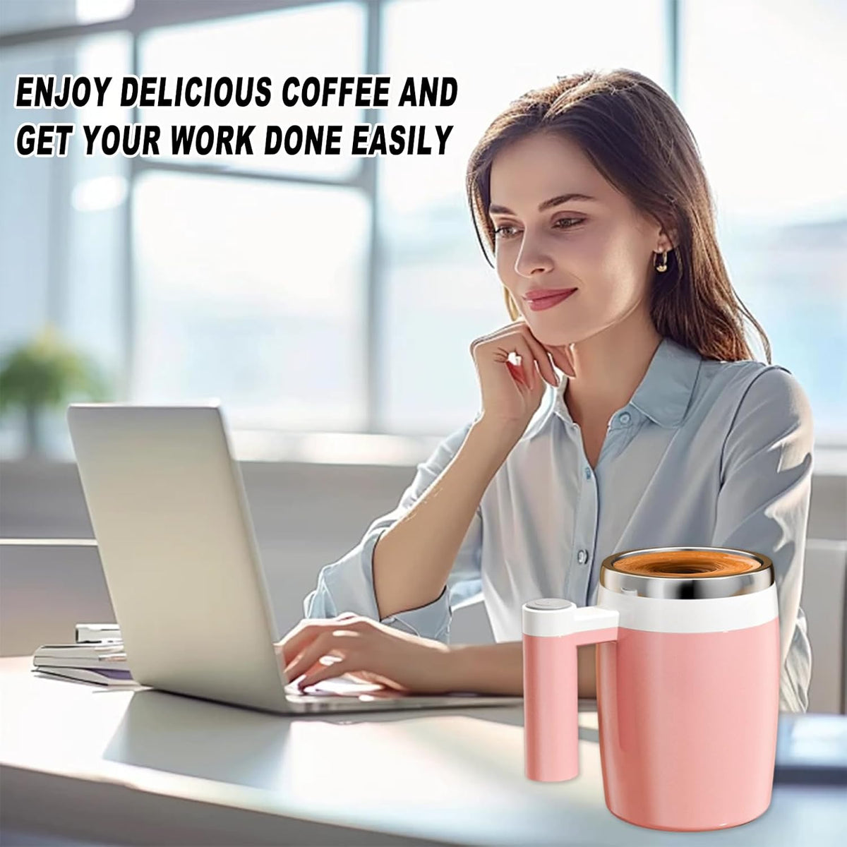 Self Stirring Mug, Rechargeable, Magnetic, Black, 380ml | Self Stirring Coffee Mug, 304 Stainless Steel, Portable for Coffee, Milk, Cocoa, Protein Powder