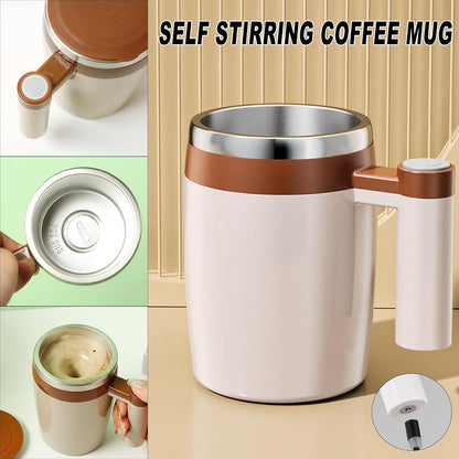Self Stirring Mug, Rechargeable, Magnetic, Black, 380ml | Self Stirring Coffee Mug, 304 Stainless Steel, Portable for Coffee, Milk, Cocoa, Protein Powder