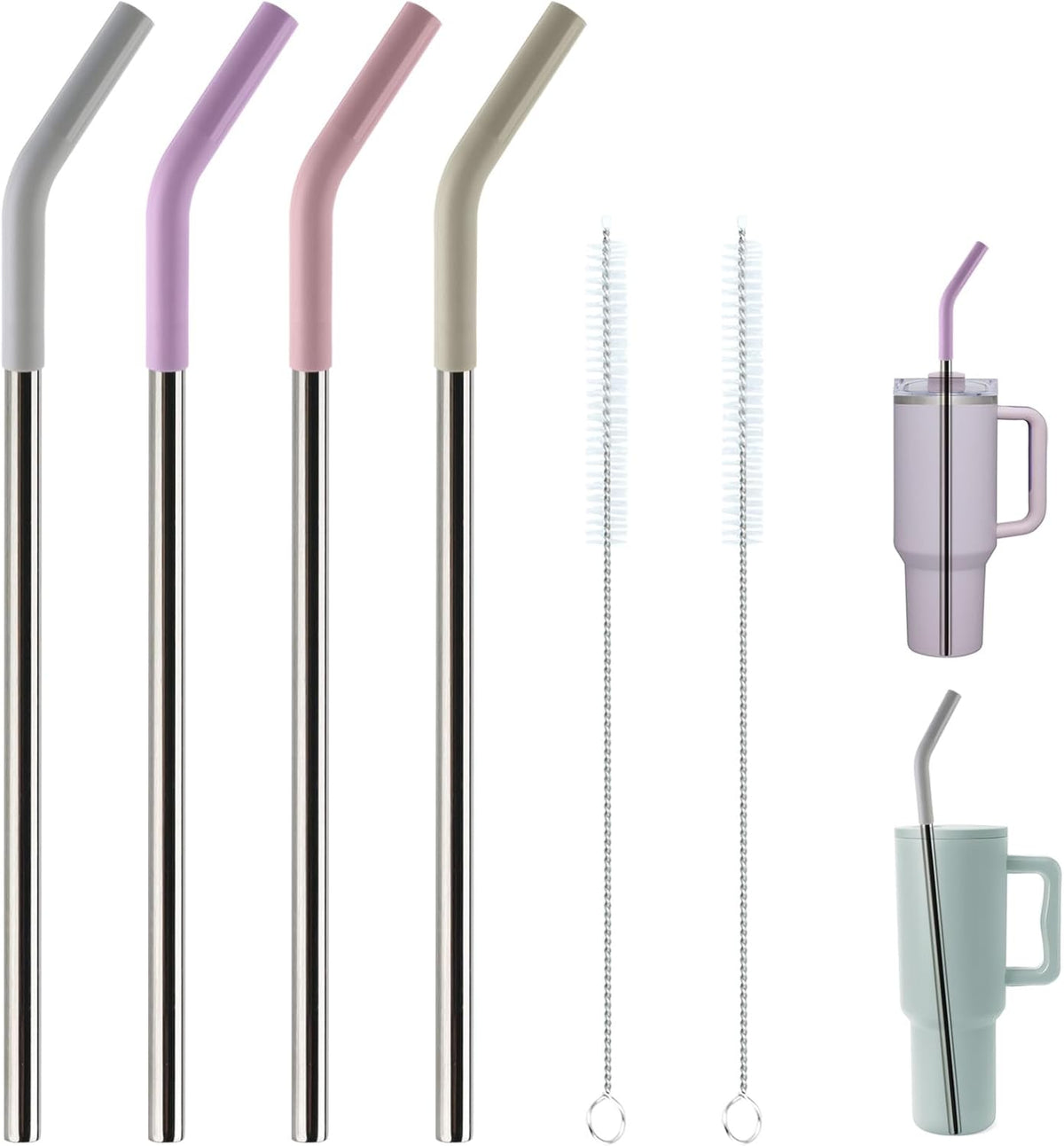 Replacement Straws for 40oz Tumblers, Stainless Steel Metal Straws, 4 Pack