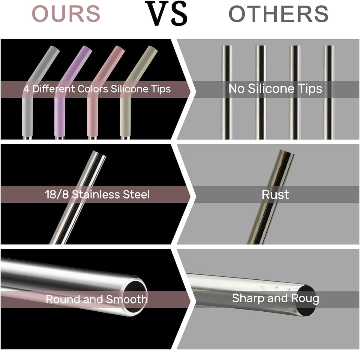 Replacement Straws for 40oz Tumblers, Stainless Steel Metal Straws, 4 Pack