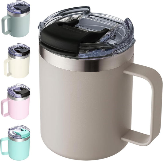 12oz Insulated Travel Coffee Mug with Handle, Sage | Stainless Steel Coffee Tumbler with Lid, Double Wall Vacuum Thermal Cup for Camping