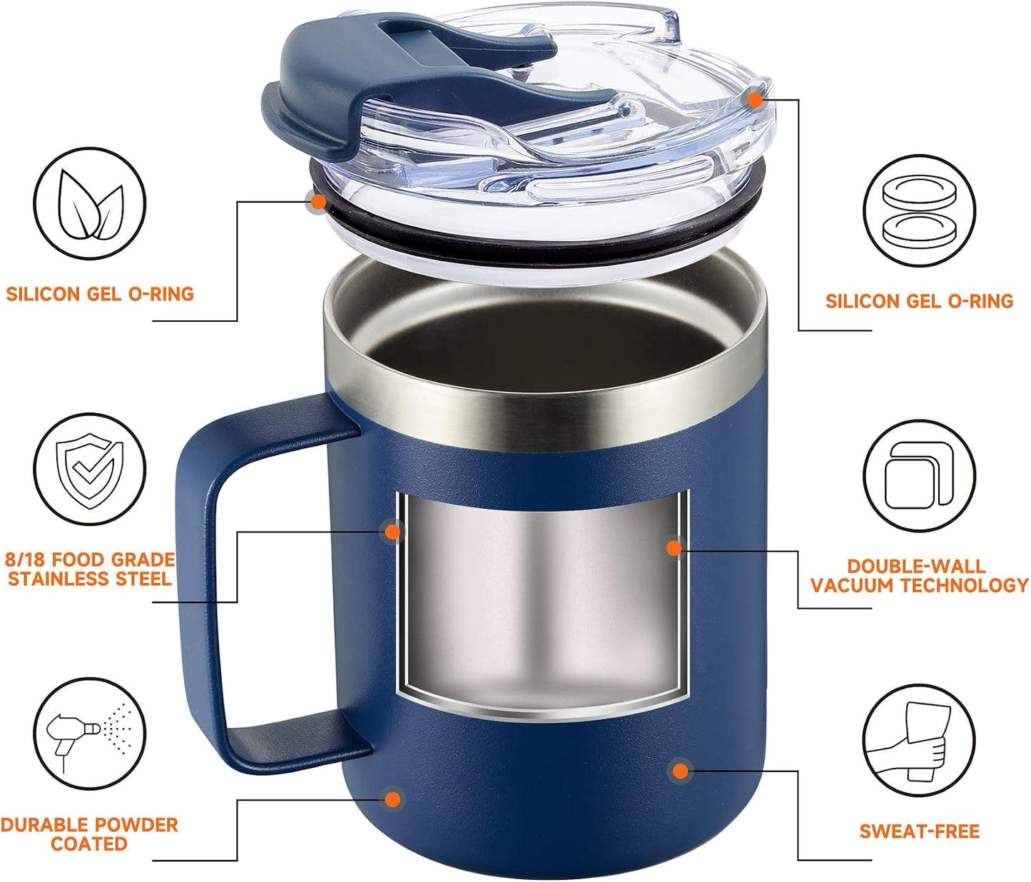 12oz Insulated Travel Coffee Mug with Handle, Sage | Stainless Steel Coffee Tumbler with Lid, Double Wall Vacuum Thermal Cup for Camping