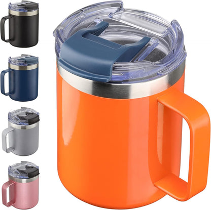 12oz Insulated Travel Coffee Mug with Handle, Sage | Stainless Steel Coffee Tumbler with Lid, Double Wall Vacuum Thermal Cup for Camping