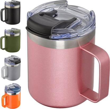12oz Insulated Travel Coffee Mug with Handle, Sage | Stainless Steel Coffee Tumbler with Lid, Double Wall Vacuum Thermal Cup for Camping