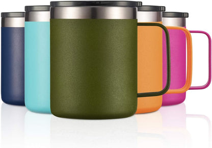 12oz Insulated Travel Coffee Mug with Handle, Sage | Stainless Steel Coffee Tumbler with Lid, Double Wall Vacuum Thermal Cup for Camping