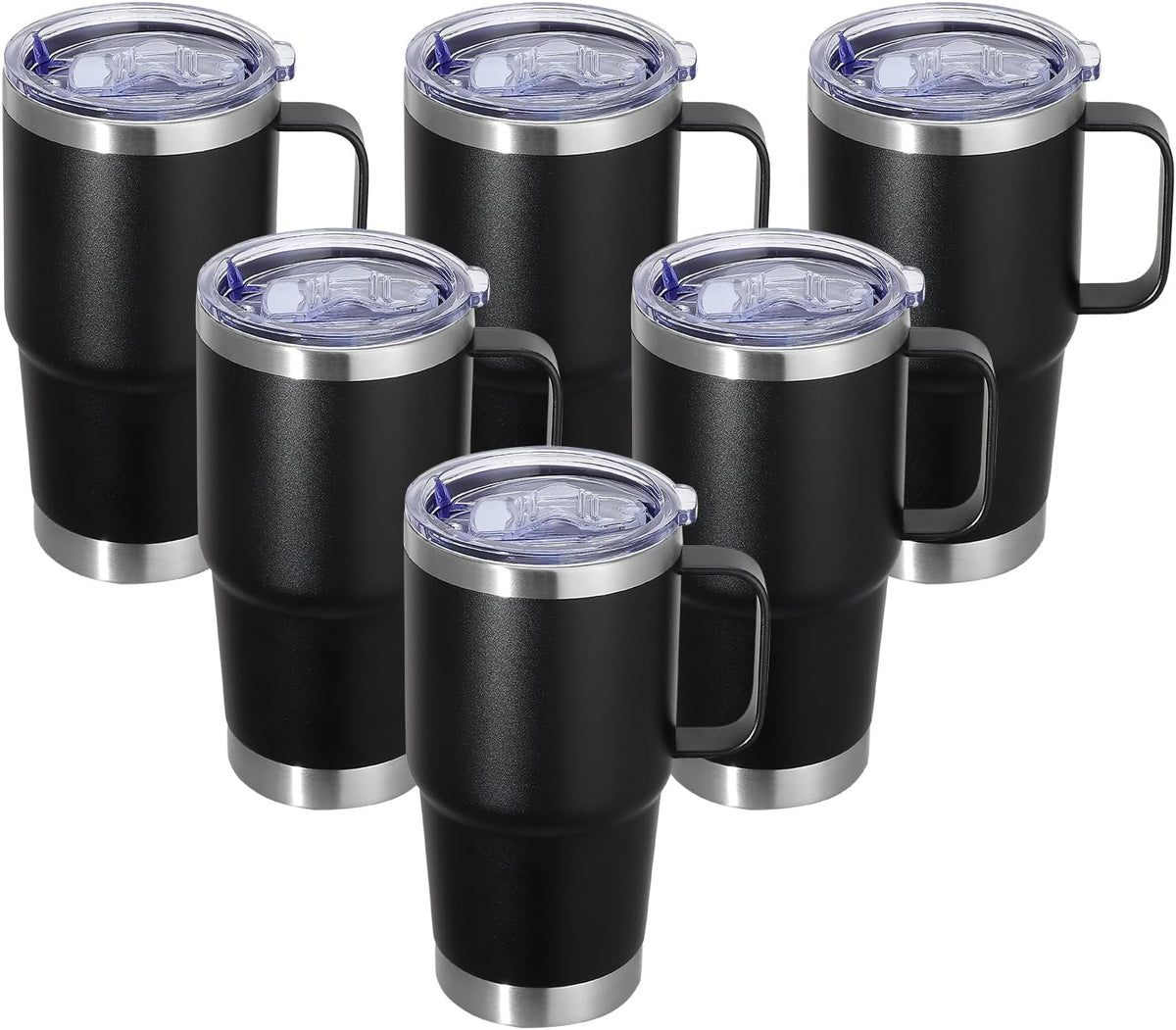 20 oz Stainless Steel Tumbler with Handle Bulk Metal Insulated Tumblers Travel Coffee Mug with Handle Double Wall Tumbler Cup with Lid and Straw, Black 12 Pack