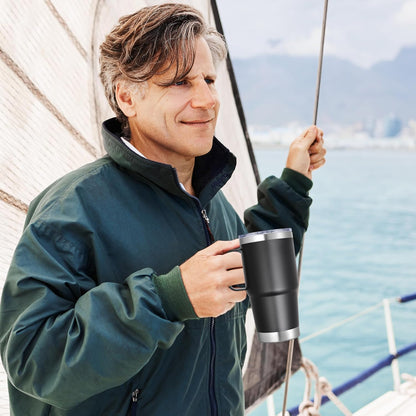 20 oz Stainless Steel Tumbler with Handle Bulk Metal Insulated Tumblers Travel Coffee Mug with Handle Double Wall Tumbler Cup with Lid and Straw, Black 12 Pack