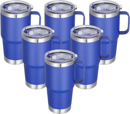 20 oz Stainless Steel Tumbler with Handle Bulk Metal Insulated Tumblers Travel Coffee Mug with Handle Double Wall Tumbler Cup with Lid and Straw, Black 12 Pack