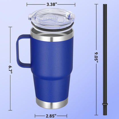 20 oz Stainless Steel Tumbler with Handle Bulk Metal Insulated Tumblers Travel Coffee Mug with Handle Double Wall Tumbler Cup with Lid and Straw, Black 12 Pack