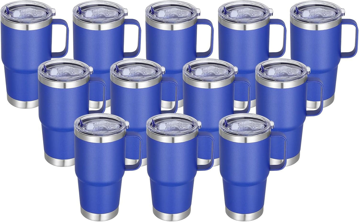 20 oz Stainless Steel Tumbler with Handle Bulk Metal Insulated Tumblers Travel Coffee Mug with Handle Double Wall Tumbler Cup with Lid and Straw, Black 12 Pack
