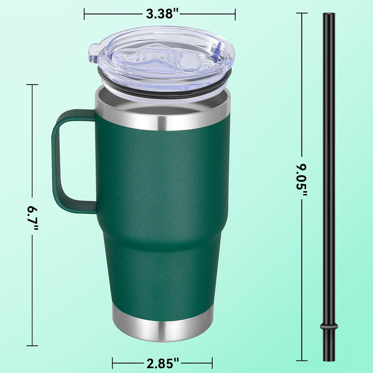 20 oz Stainless Steel Tumbler with Handle Bulk Metal Insulated Tumblers Travel Coffee Mug with Handle Double Wall Tumbler Cup with Lid and Straw, Black 12 Pack