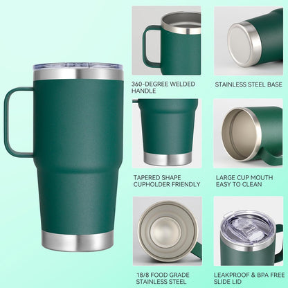 20 oz Stainless Steel Tumbler with Handle Bulk Metal Insulated Tumblers Travel Coffee Mug with Handle Double Wall Tumbler Cup with Lid and Straw, Black 12 Pack