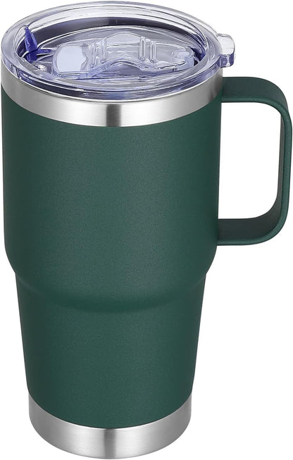 20 oz Stainless Steel Tumbler with Handle Bulk Metal Insulated Tumblers Travel Coffee Mug with Handle Double Wall Tumbler Cup with Lid and Straw, Black 12 Pack