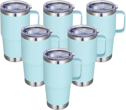 20 oz Stainless Steel Tumbler with Handle Bulk Metal Insulated Tumblers Travel Coffee Mug with Handle Double Wall Tumbler Cup with Lid and Straw, Black 12 Pack