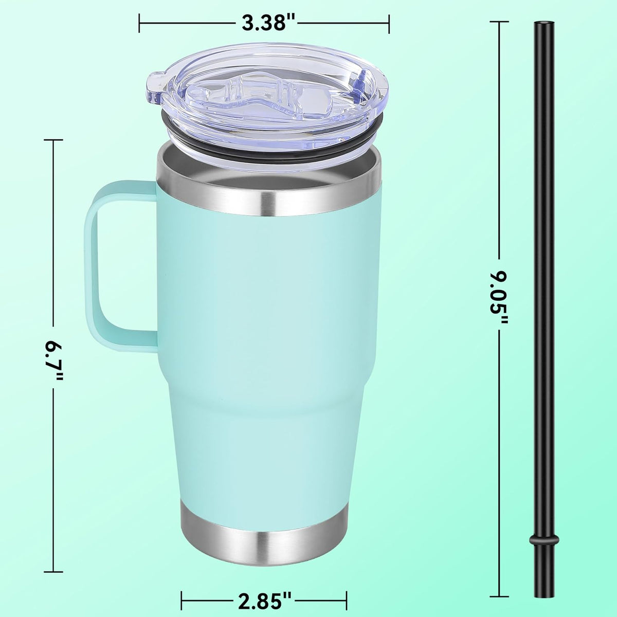 20 oz Stainless Steel Tumbler with Handle Bulk Metal Insulated Tumblers Travel Coffee Mug with Handle Double Wall Tumbler Cup with Lid and Straw, Black 12 Pack