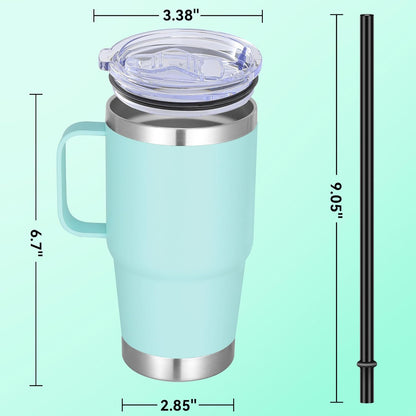 20 oz Stainless Steel Tumbler with Handle Bulk Metal Insulated Tumblers Travel Coffee Mug with Handle Double Wall Tumbler Cup with Lid and Straw, Black 12 Pack