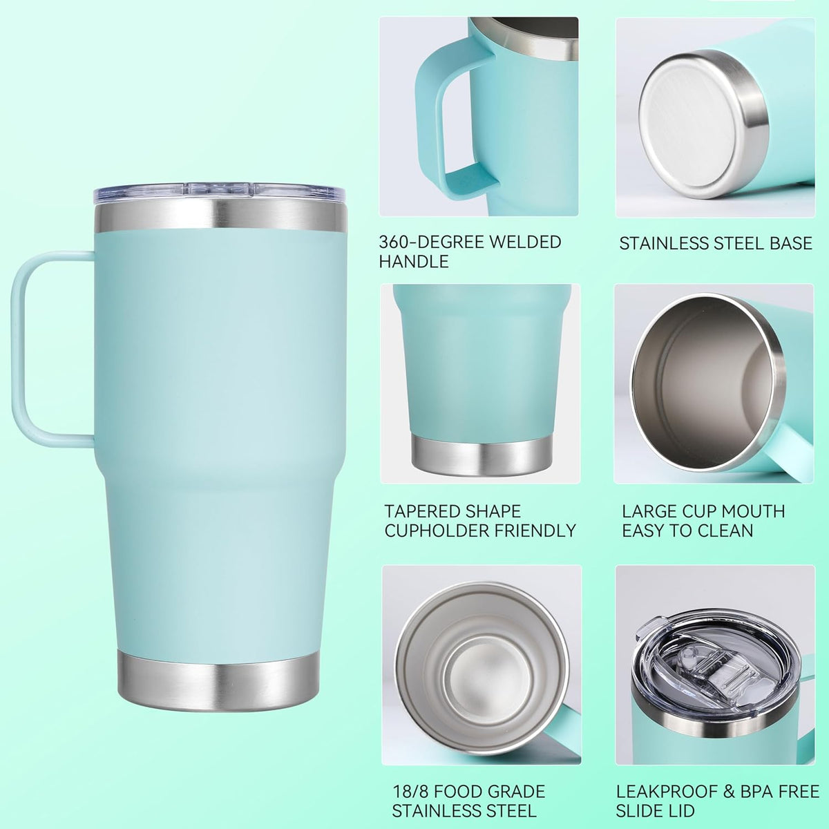 20 oz Stainless Steel Tumbler with Handle Bulk Metal Insulated Tumblers Travel Coffee Mug with Handle Double Wall Tumbler Cup with Lid and Straw, Black 12 Pack