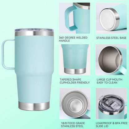 20 oz Stainless Steel Tumbler with Handle Bulk Metal Insulated Tumblers Travel Coffee Mug with Handle Double Wall Tumbler Cup with Lid and Straw, Black 12 Pack