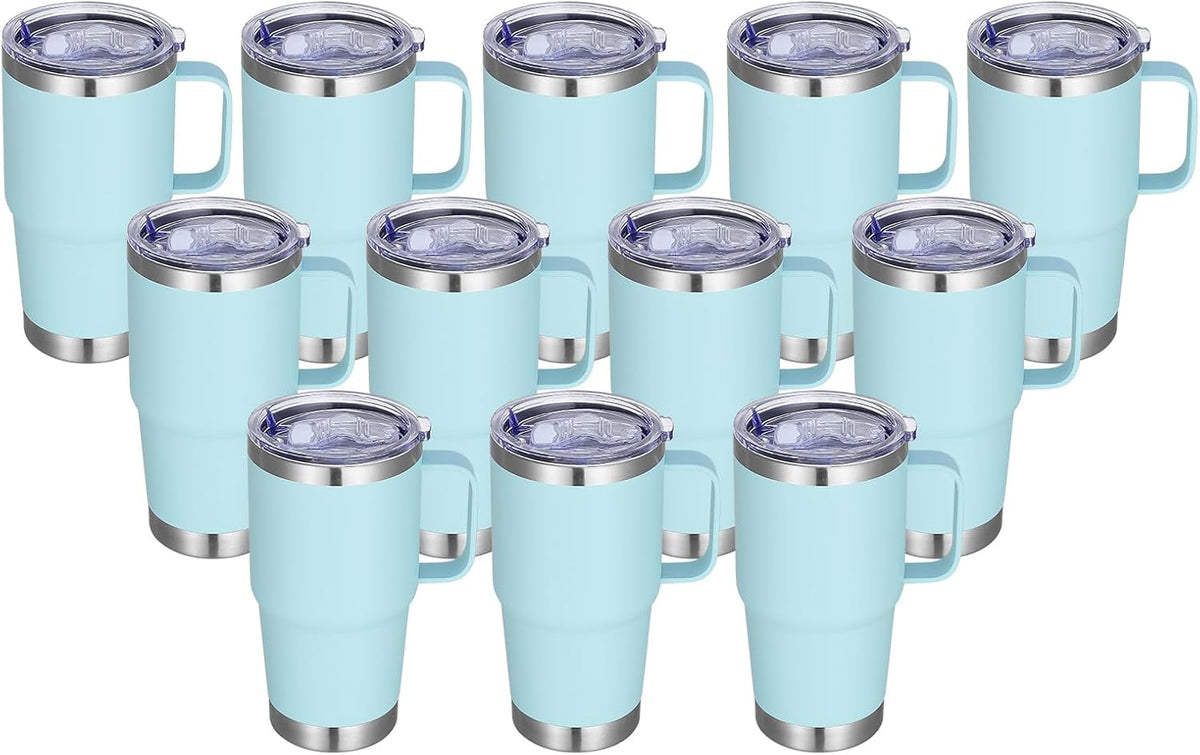 20 oz Stainless Steel Tumbler with Handle Bulk Metal Insulated Tumblers Travel Coffee Mug with Handle Double Wall Tumbler Cup with Lid and Straw, Black 12 Pack