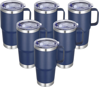 20 oz Stainless Steel Tumbler with Handle Bulk Metal Insulated Tumblers Travel Coffee Mug with Handle Double Wall Tumbler Cup with Lid and Straw, Black 12 Pack