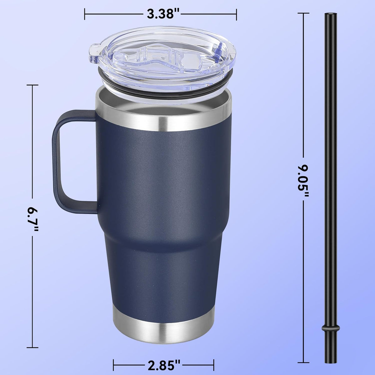 20 oz Stainless Steel Tumbler with Handle Bulk Metal Insulated Tumblers Travel Coffee Mug with Handle Double Wall Tumbler Cup with Lid and Straw, Black 12 Pack