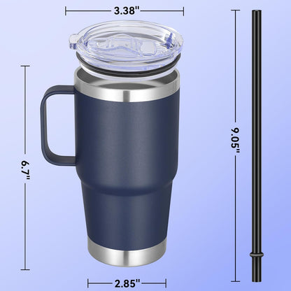 20 oz Stainless Steel Tumbler with Handle Bulk Metal Insulated Tumblers Travel Coffee Mug with Handle Double Wall Tumbler Cup with Lid and Straw, Black 12 Pack