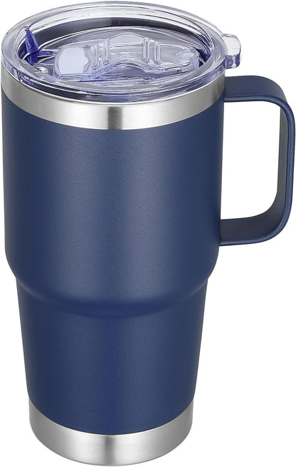 20 oz Stainless Steel Tumbler with Handle Bulk Metal Insulated Tumblers Travel Coffee Mug with Handle Double Wall Tumbler Cup with Lid and Straw, Black 12 Pack