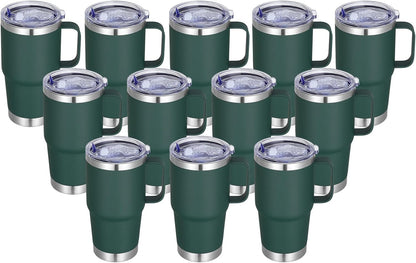 20 oz Stainless Steel Tumbler with Handle Bulk Metal Insulated Tumblers Travel Coffee Mug with Handle Double Wall Tumbler Cup with Lid and Straw, Black 12 Pack