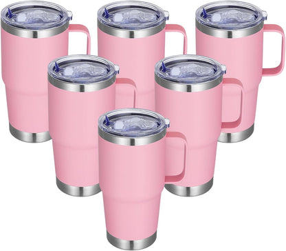 20 oz Stainless Steel Tumbler with Handle Bulk Metal Insulated Tumblers Travel Coffee Mug with Handle Double Wall Tumbler Cup with Lid and Straw, Black 12 Pack