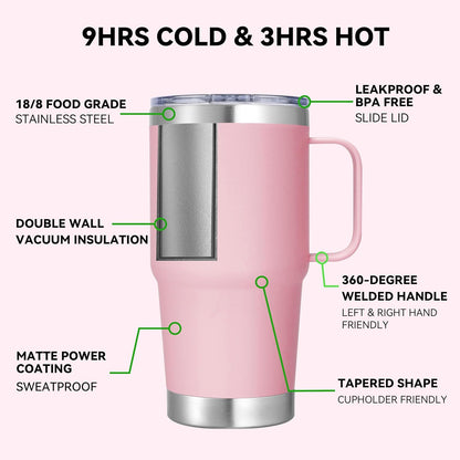 20 oz Stainless Steel Tumbler with Handle Bulk Metal Insulated Tumblers Travel Coffee Mug with Handle Double Wall Tumbler Cup with Lid and Straw, Black 12 Pack