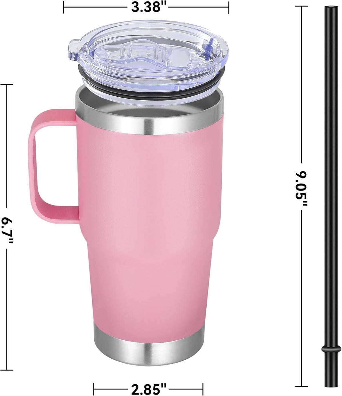 20 oz Stainless Steel Tumbler with Handle Bulk Metal Insulated Tumblers Travel Coffee Mug with Handle Double Wall Tumbler Cup with Lid and Straw, Black 12 Pack