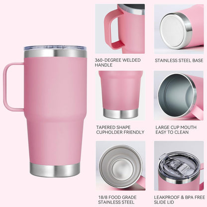20 oz Stainless Steel Tumbler with Handle Bulk Metal Insulated Tumblers Travel Coffee Mug with Handle Double Wall Tumbler Cup with Lid and Straw, Black 12 Pack