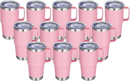 20 oz Stainless Steel Tumbler with Handle Bulk Metal Insulated Tumblers Travel Coffee Mug with Handle Double Wall Tumbler Cup with Lid and Straw, Black 12 Pack