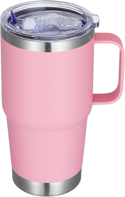 20 oz Stainless Steel Tumbler with Handle Bulk Metal Insulated Tumblers Travel Coffee Mug with Handle Double Wall Tumbler Cup with Lid and Straw, Black 12 Pack