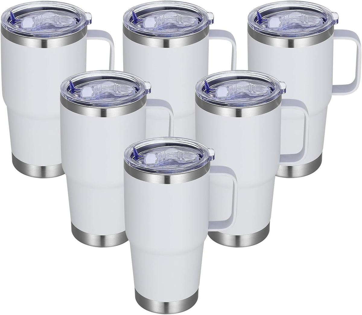 20 oz Stainless Steel Tumbler with Handle Bulk Metal Insulated Tumblers Travel Coffee Mug with Handle Double Wall Tumbler Cup with Lid and Straw, Black 12 Pack