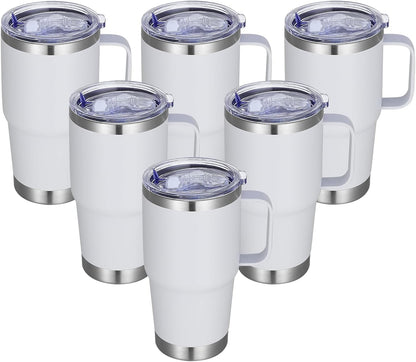 20 oz Stainless Steel Tumbler with Handle Bulk Metal Insulated Tumblers Travel Coffee Mug with Handle Double Wall Tumbler Cup with Lid and Straw, Black 12 Pack