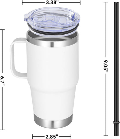 20 oz Stainless Steel Tumbler with Handle Bulk Metal Insulated Tumblers Travel Coffee Mug with Handle Double Wall Tumbler Cup with Lid and Straw, Black 12 Pack