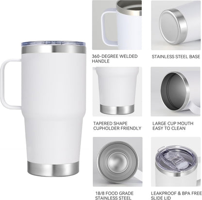 20 oz Stainless Steel Tumbler with Handle Bulk Metal Insulated Tumblers Travel Coffee Mug with Handle Double Wall Tumbler Cup with Lid and Straw, Black 12 Pack