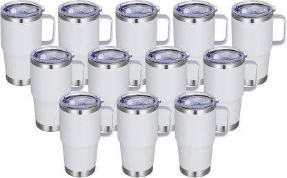 20 oz Stainless Steel Tumbler with Handle Bulk Metal Insulated Tumblers Travel Coffee Mug with Handle Double Wall Tumbler Cup with Lid and Straw, Black 12 Pack