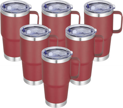 20 oz Stainless Steel Tumbler with Handle Bulk Metal Insulated Tumblers Travel Coffee Mug with Handle Double Wall Tumbler Cup with Lid and Straw, Black 12 Pack