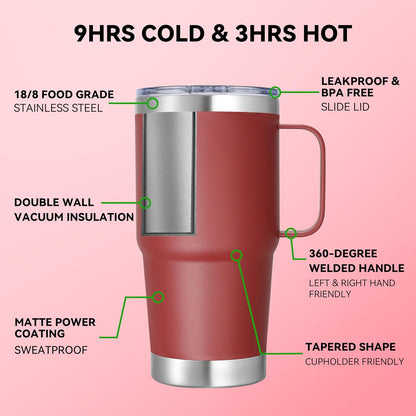 20 oz Stainless Steel Tumbler with Handle Bulk Metal Insulated Tumblers Travel Coffee Mug with Handle Double Wall Tumbler Cup with Lid and Straw, Black 12 Pack